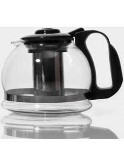 Чайник стеклянный заварочный Доляна «Иллюзия», 1,5 л, с металлическим ситом, цвет чёрный