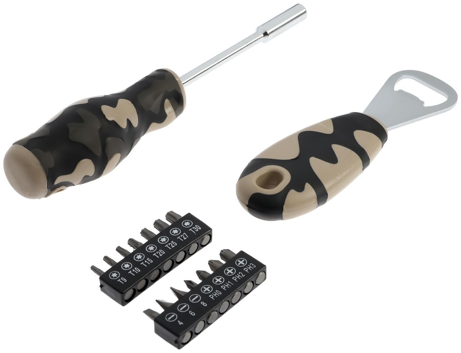 Набор инструментов в блистере ТУНДРА, открывашка, отвертка с битами, 16 предметов