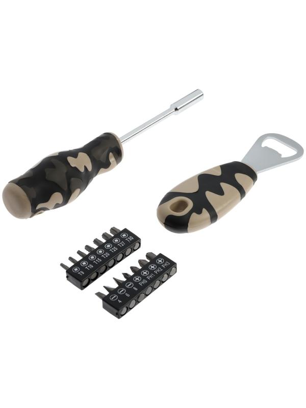 Набор инструментов в блистере ТУНДРА, открывашка, отвертка с битами, 16 предметов