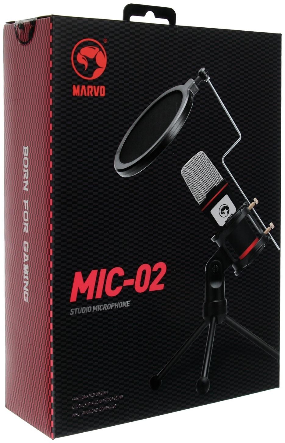 Микрофон Marvo MIC-02, гибкая стойка, 3,5 мм, кабель 1,5 м, чёрный