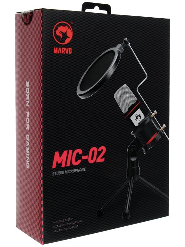 Микрофон Marvo MIC-02, гибкая стойка, 3,5 мм, кабель 1,5 м, чёрный