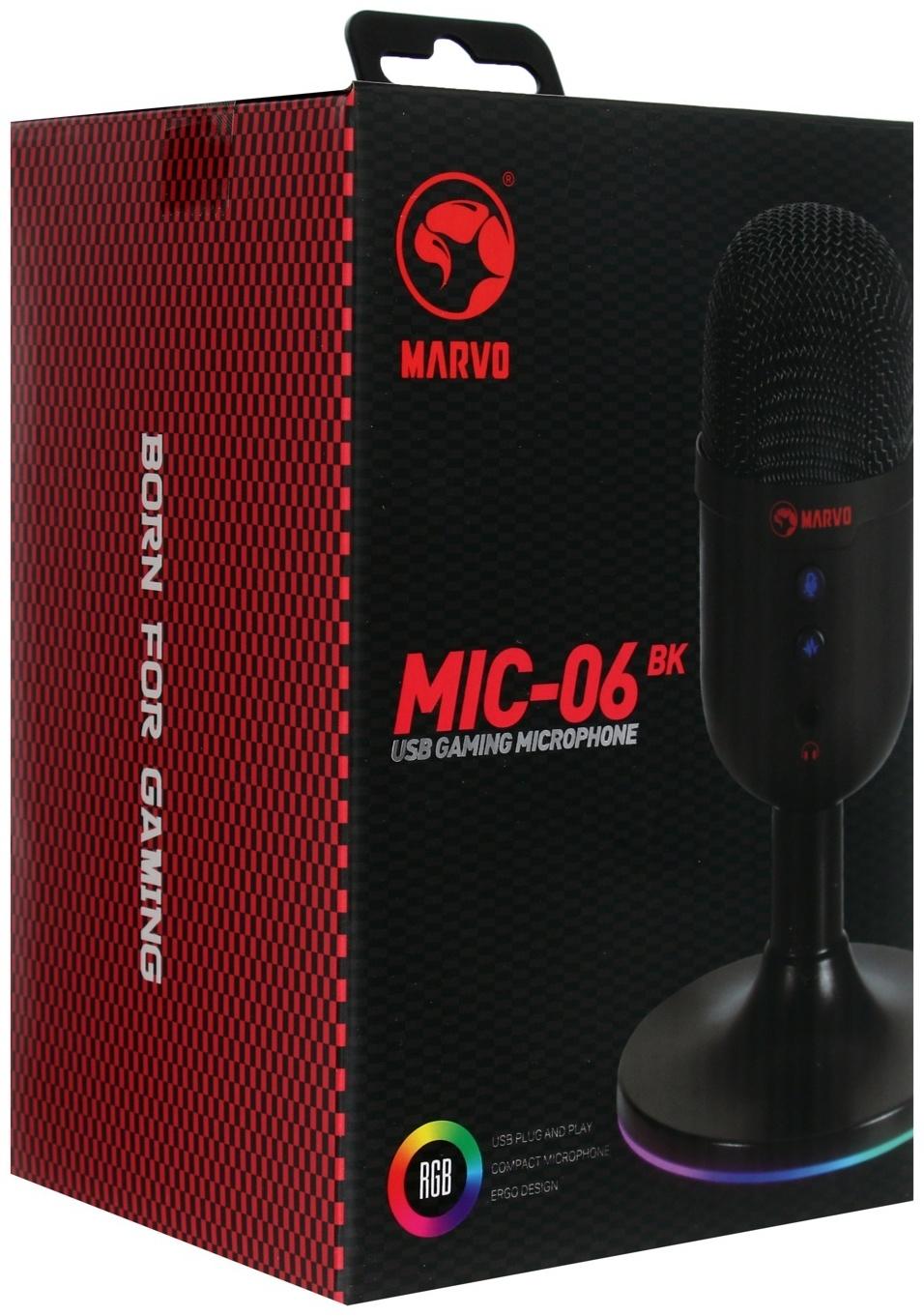 Микрофон Marvo MIC-06 BK, подставка, 3.5мм, кабель 1,8, чёрный