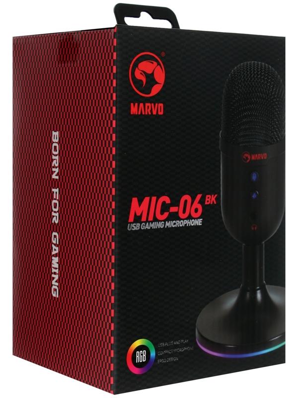 Микрофон Marvo MIC-06 BK, подставка, 3.5мм, кабель 1,8, чёрный