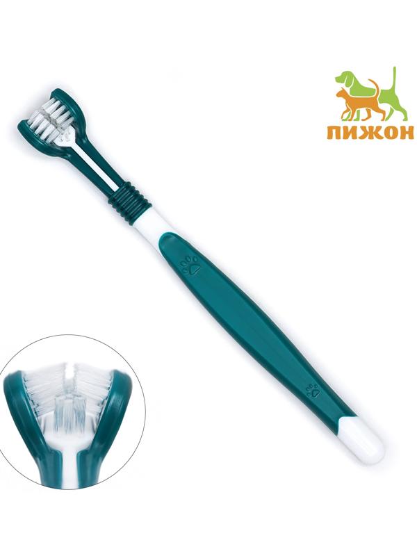 Зубная щётка для животных 360 градусов, зелёная/белая, 17,5 см