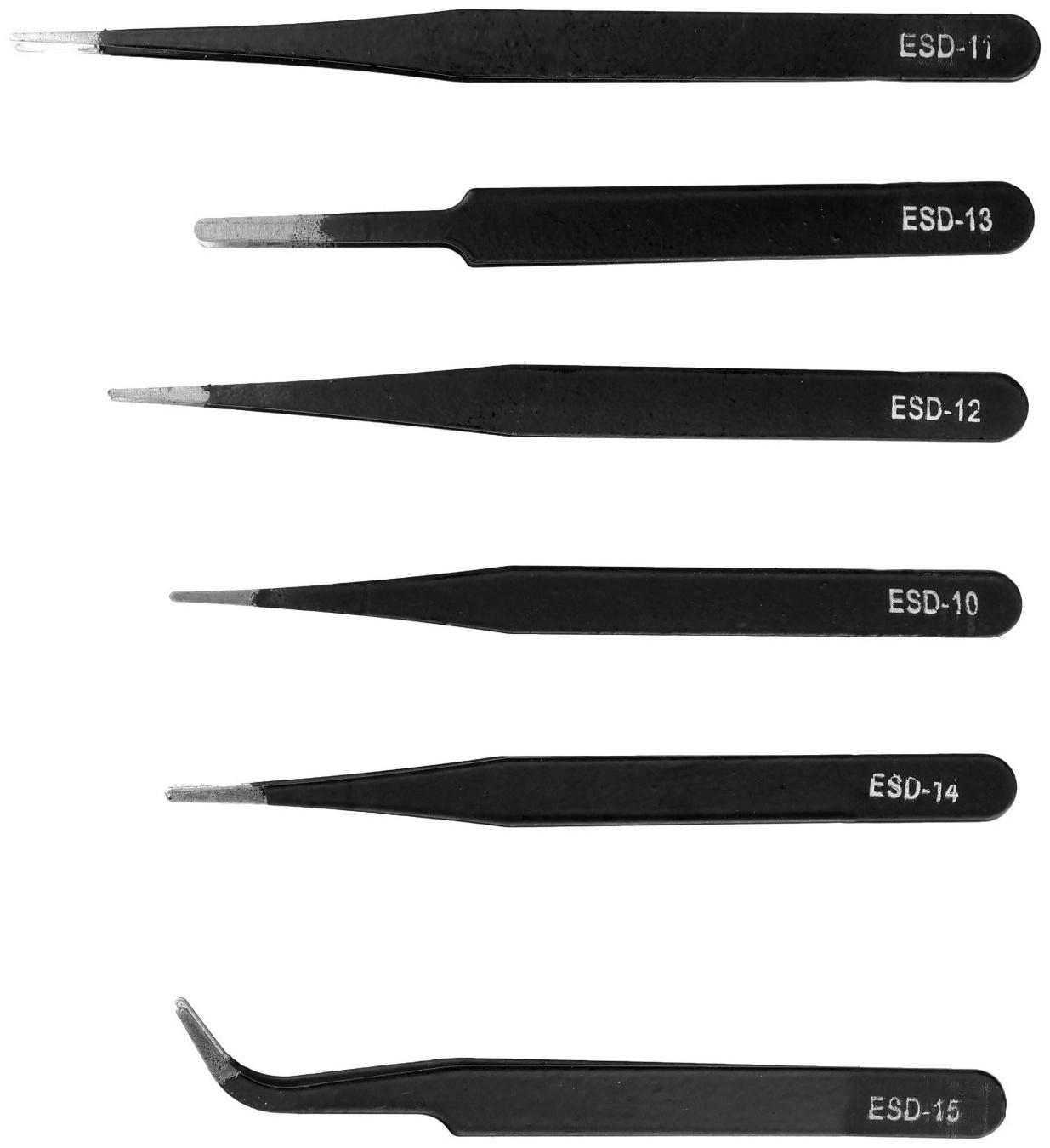 Набор пинцетов ТУНДРА, антистатических, нержавеющая сталь, 6 шт.