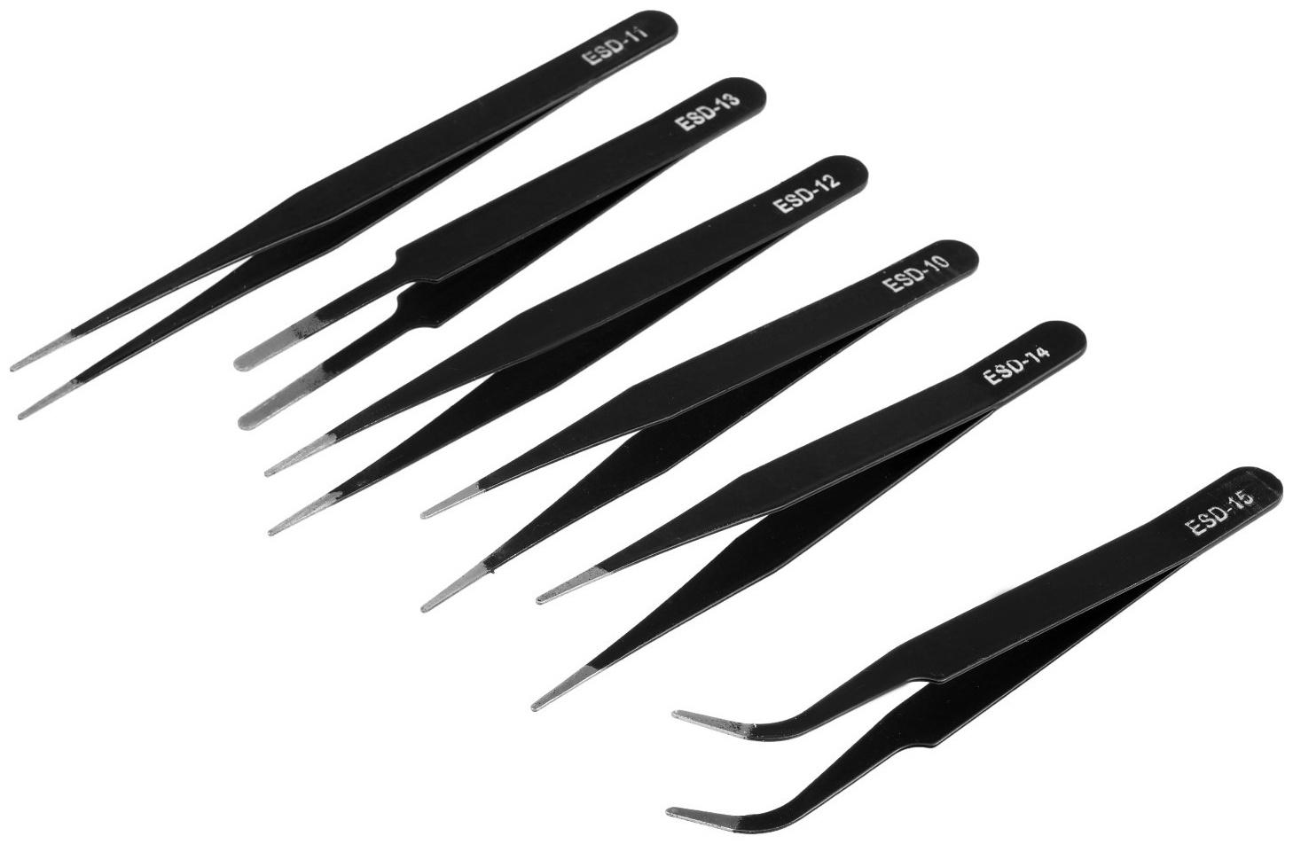 Набор пинцетов ТУНДРА, антистатических, нержавеющая сталь, 6 шт.