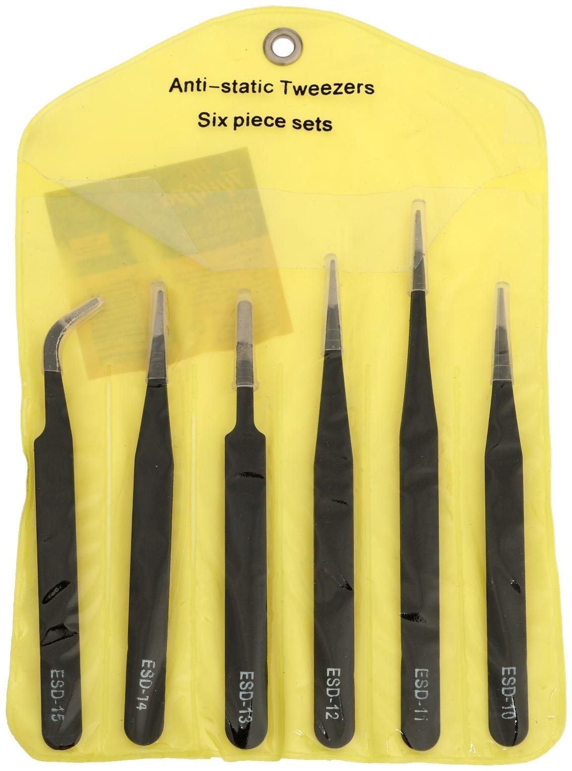 Набор пинцетов ТУНДРА, антистатических, нержавеющая сталь, 6 шт.