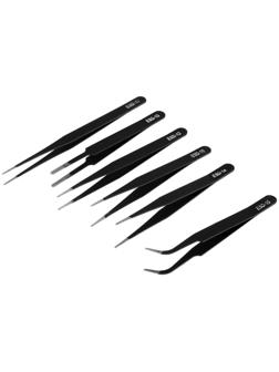 Набор пинцетов ТУНДРА, антистатических, нержавеющая сталь, 6 шт.