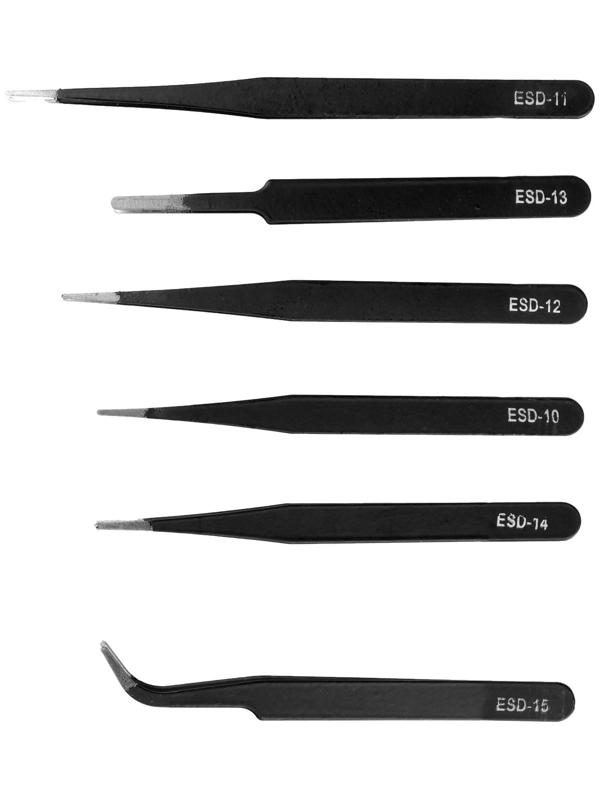 Набор пинцетов ТУНДРА, антистатических, нержавеющая сталь, 6 шт.