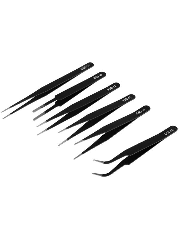 Набор пинцетов ТУНДРА, антистатических, нержавеющая сталь, 6 шт.