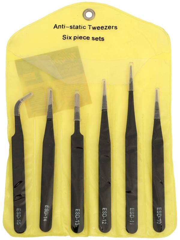 Набор пинцетов ТУНДРА, антистатических, нержавеющая сталь, 6 шт.