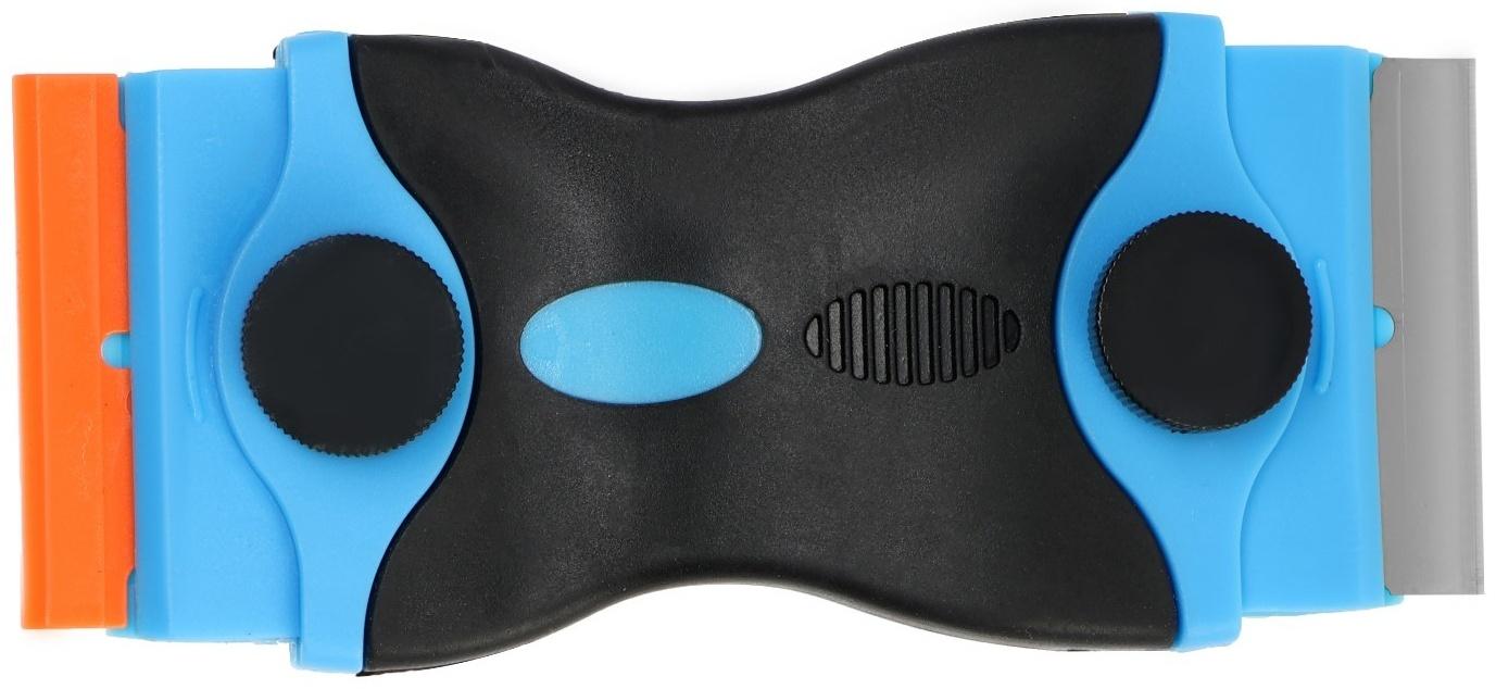 Скребок ТУНДРА, двухсторонний - пластик-металл, обрезиненная рукоятка, 45 мм