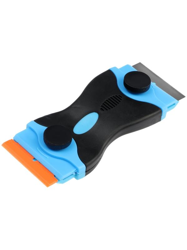 Скребок ТУНДРА, двухсторонний - пластик-металл, обрезиненная рукоятка, 45 мм