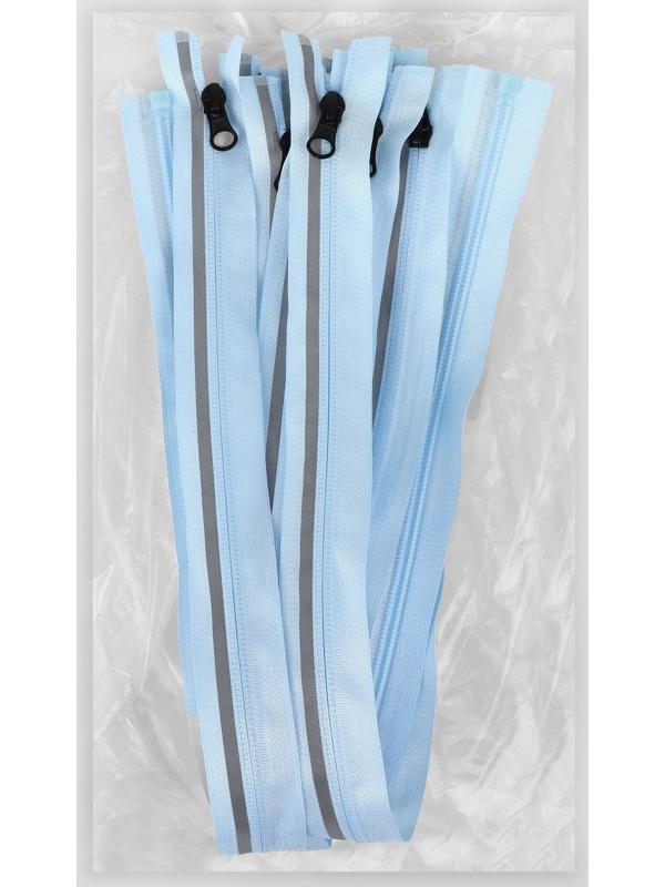 Молния «Спираль», со светоотражающей полосой, №3, разъёмная, замок автомат, 60 см, цвет голубой