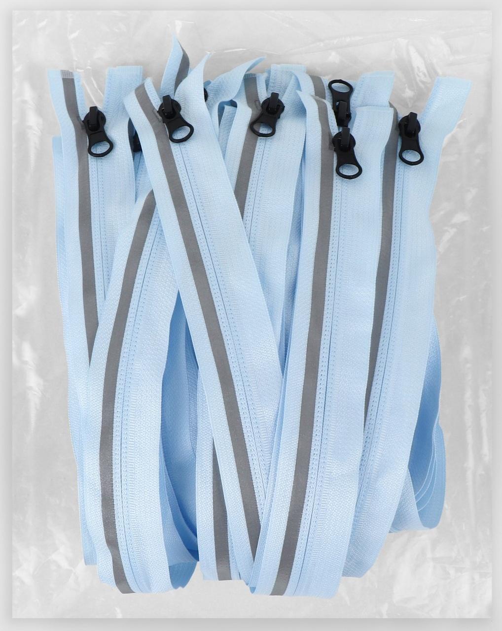 Молния «Спираль», со светоотражающей полосой, №5, разъёмная, замок автомат, 80 см, цвет голубой