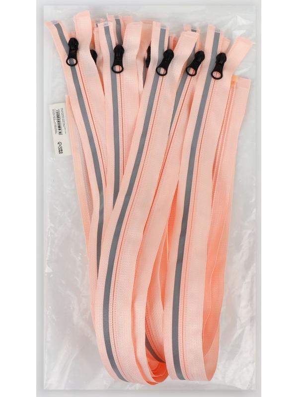 Молния «Спираль», со светоотражающей полосой, №5, разъёмная, замок автомат, 60 см, цвет розовый