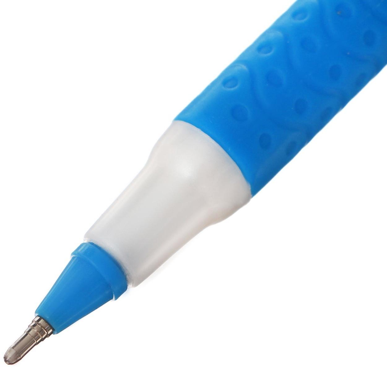 Набор 12 шт. Ручка шариковая 0,7мм синяя, корпус белый с резиновым держателем МИКС