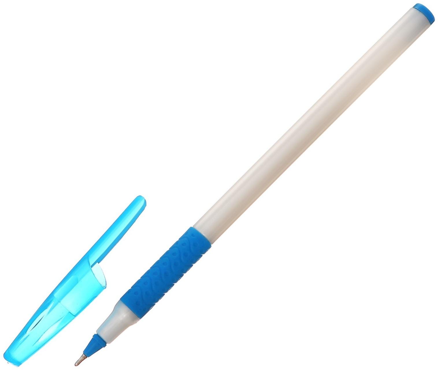 Набор 12 шт. Ручка шариковая 0,7мм синяя, корпус белый с резиновым держателем МИКС