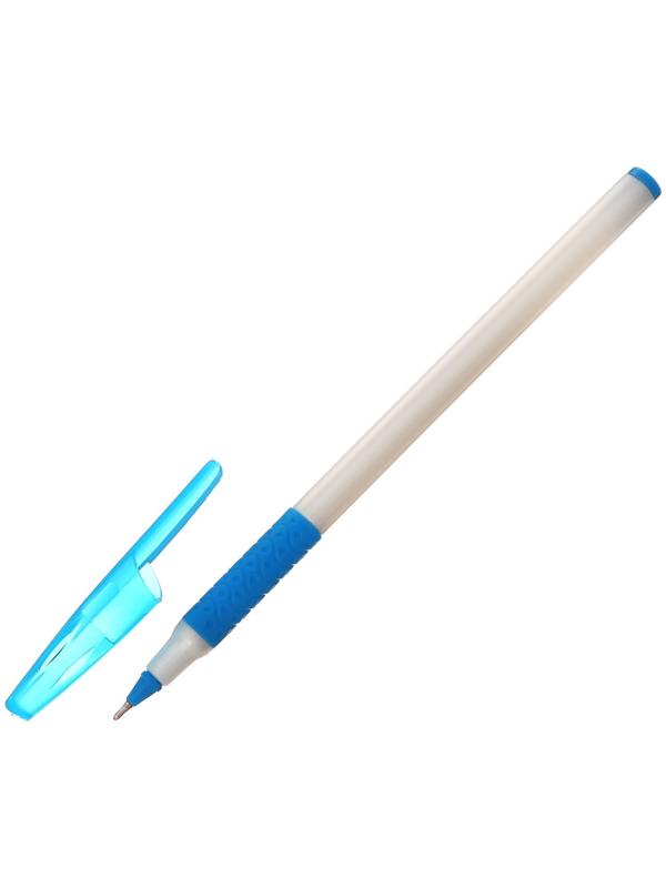 Набор 12 шт. Ручка шариковая 0,7мм синяя, корпус белый с резиновым держателем МИКС