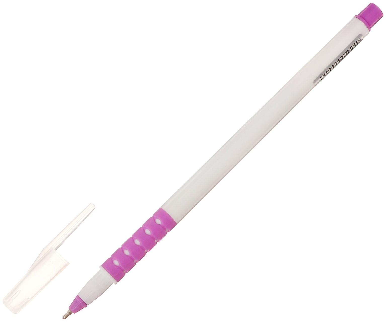 Набор 12 шт. Ручка шариковая 1,0мм синяя, корпус белый, с резиновым держателем МИКС