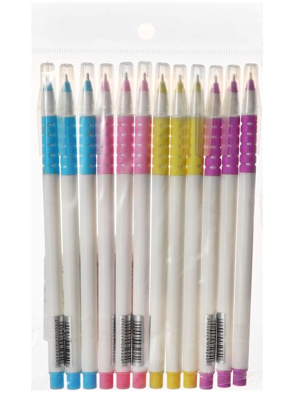 Набор 12 шт. Ручка шариковая 1,0мм синяя, корпус белый, с резиновым держателем МИКС