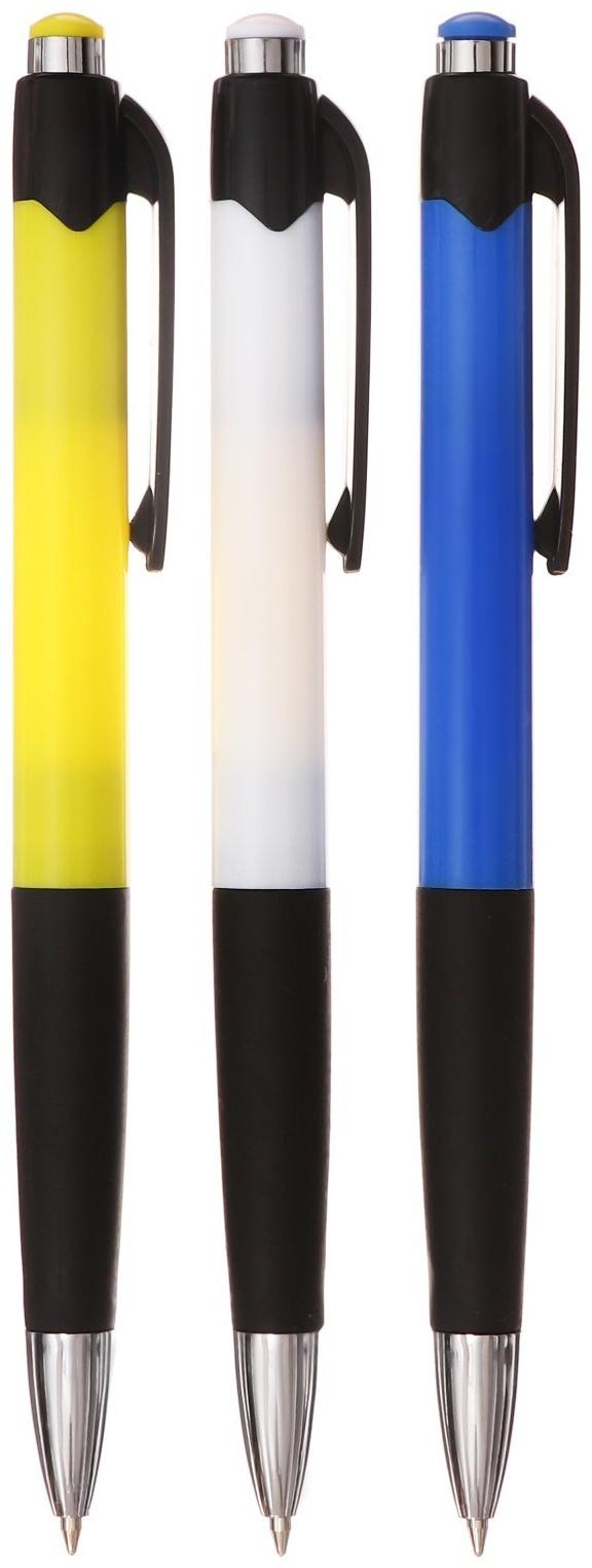 Набор 12 шт. Ручка шариковая автоматическая 0,5мм синяя, корпус МИКС с резиновым держателем