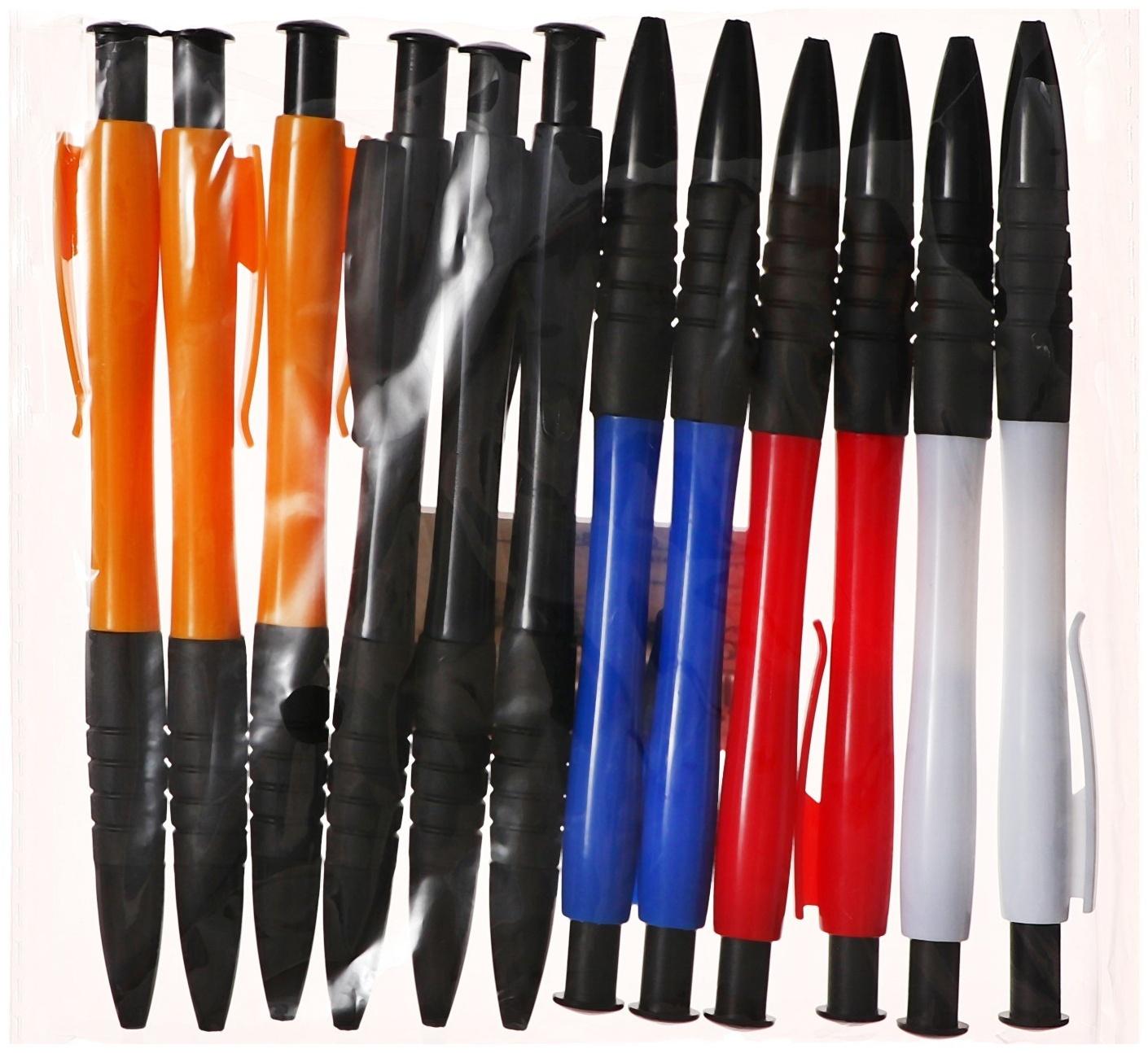 Набор 12 шт. Ручка шариковая автомат 0,5мм синяя, корпус МИКС с резин. держателем Офис