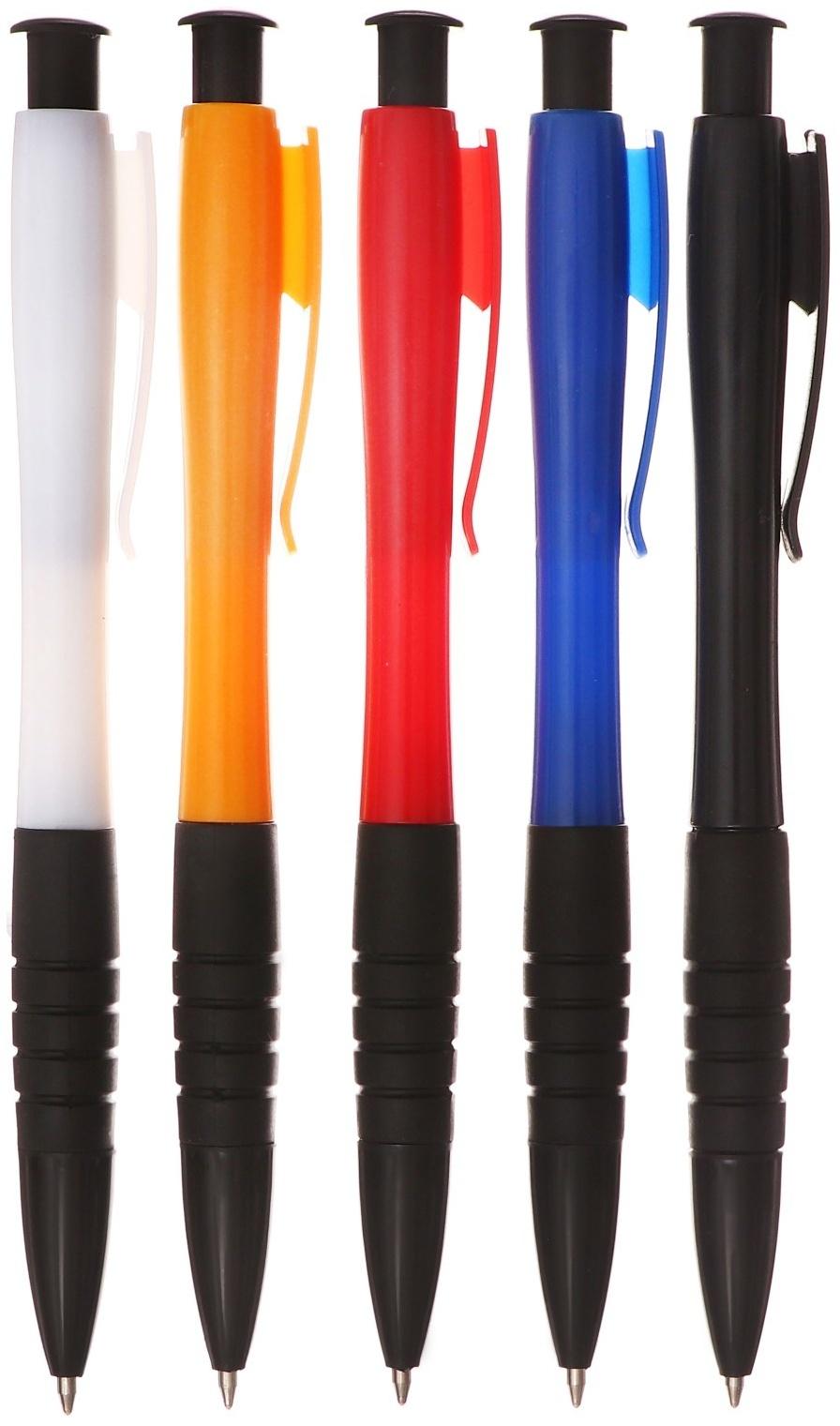 Набор 12 шт. Ручка шариковая автомат 0,5мм синяя, корпус МИКС с резин. держателем Офис