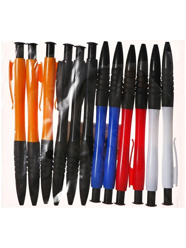 Набор 12 шт. Ручка шариковая автомат 0,5мм синяя, корпус МИКС с резин. держателем Офис