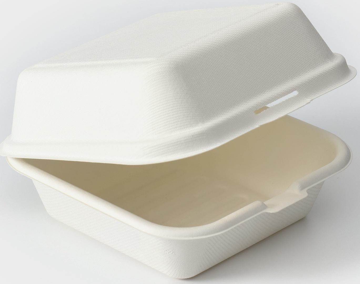 Ланч - бокс, коробка для бенто - торта и бургера, 15,2×15,2×8 см, сахарный тростник, 50 шт/уп