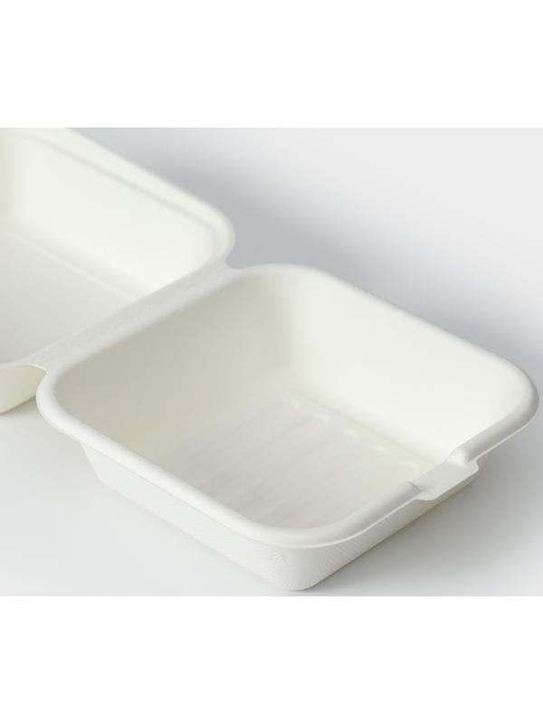 Ланч - бокс, коробка для бенто - торта и бургера, 15,2×15,2×8 см, сахарный тростник, 50 шт/уп