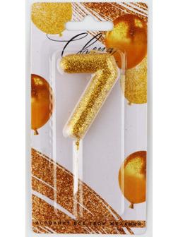 Свеча-цифра в торт блестящая «7», золото, 4 х 10 см