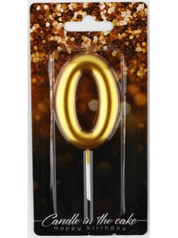 Свеча-цифра в торт «0», золото, 4 х 10 см