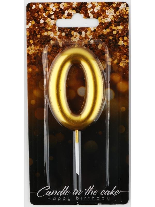 Свеча-цифра в торт «0», золото, 4 х 10 см