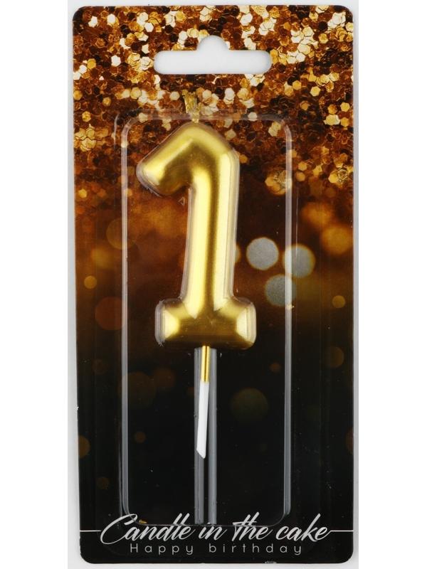 Свеча-цифра в торт «1», золото, 4 х 10 см