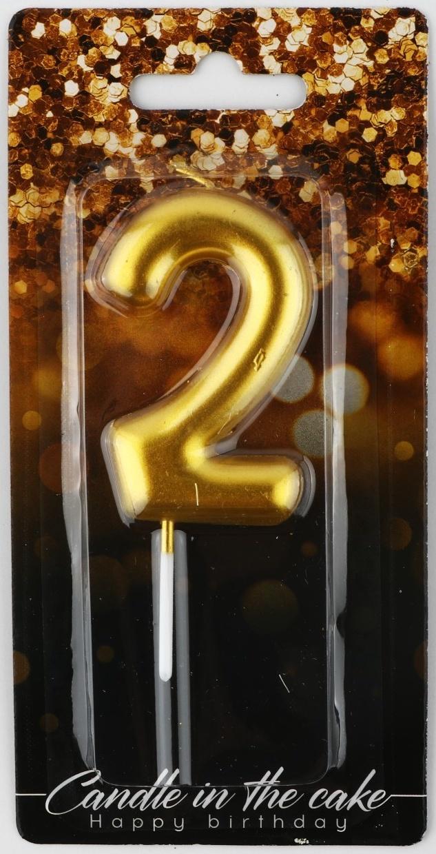 Свеча-цифра в торт «2», золото, 4 х 10 см