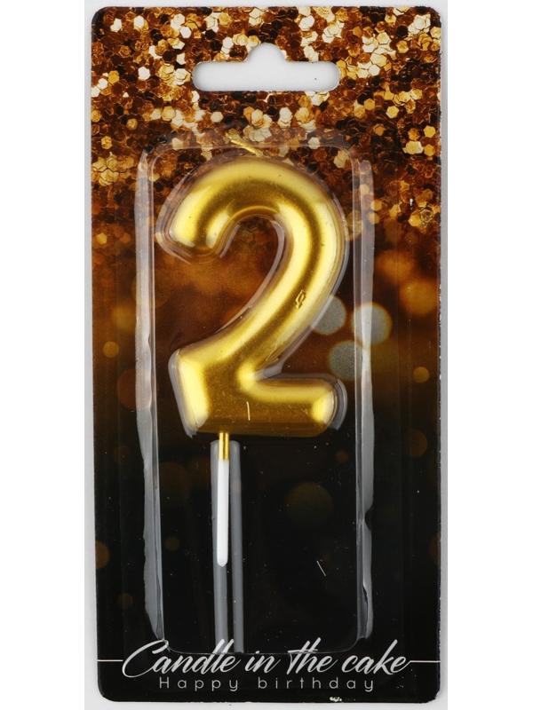 Свеча-цифра в торт «2», золото, 4 х 10 см