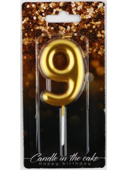 Свеча-цифра в торт «9», золото, 4 х 10 см