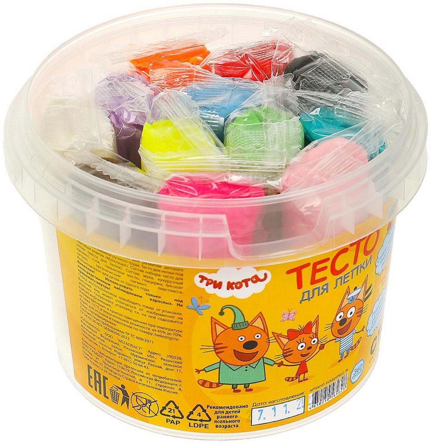 Тесто для лепки в ведре «Три Кота», 12 цв.