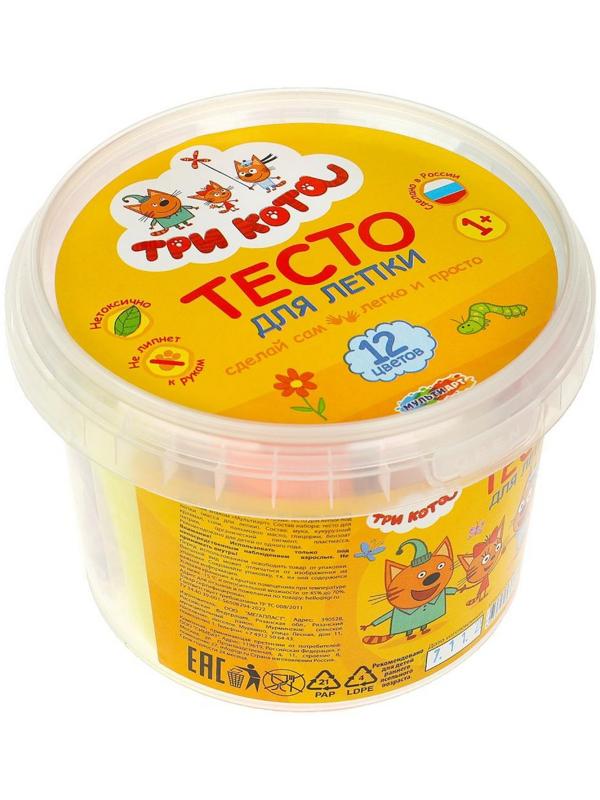 Тесто для лепки в ведре «Три Кота», 12 цв.