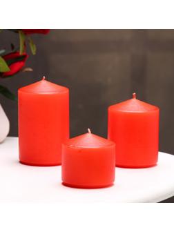 Набор свечей - цилиндров 3в1 (6х11 см, 6х8 см, 6х6,5 см), красный