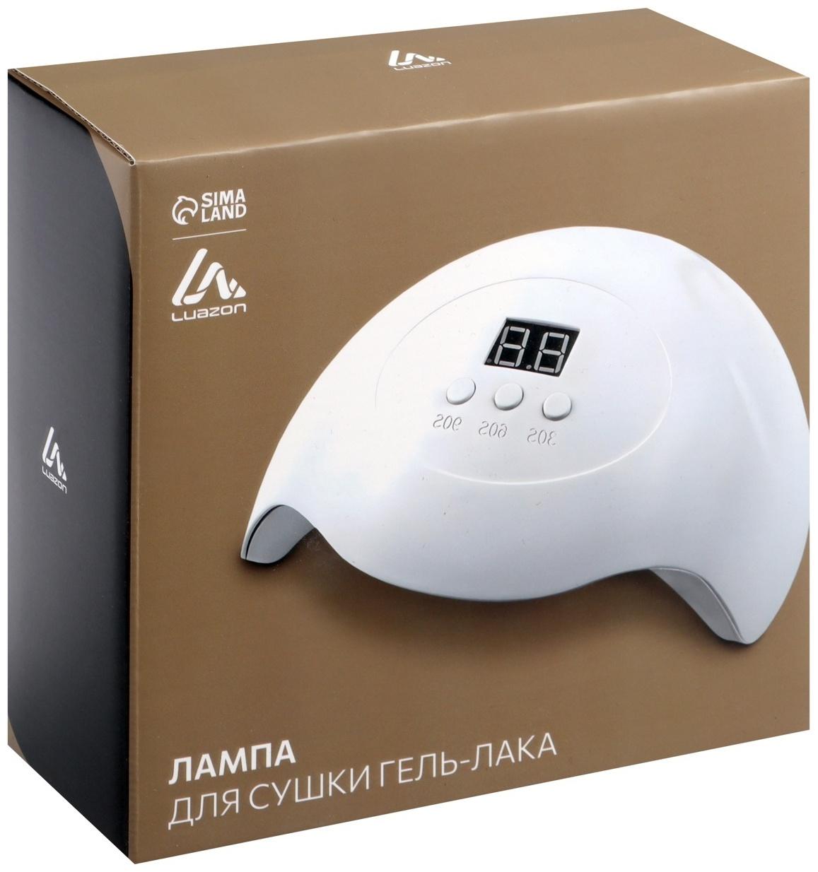 Лампа для гель-лака Luazon LUF-06, UV/LED, 36 Вт, 15 диодов, таймер 30/60/90 с, USB, белая