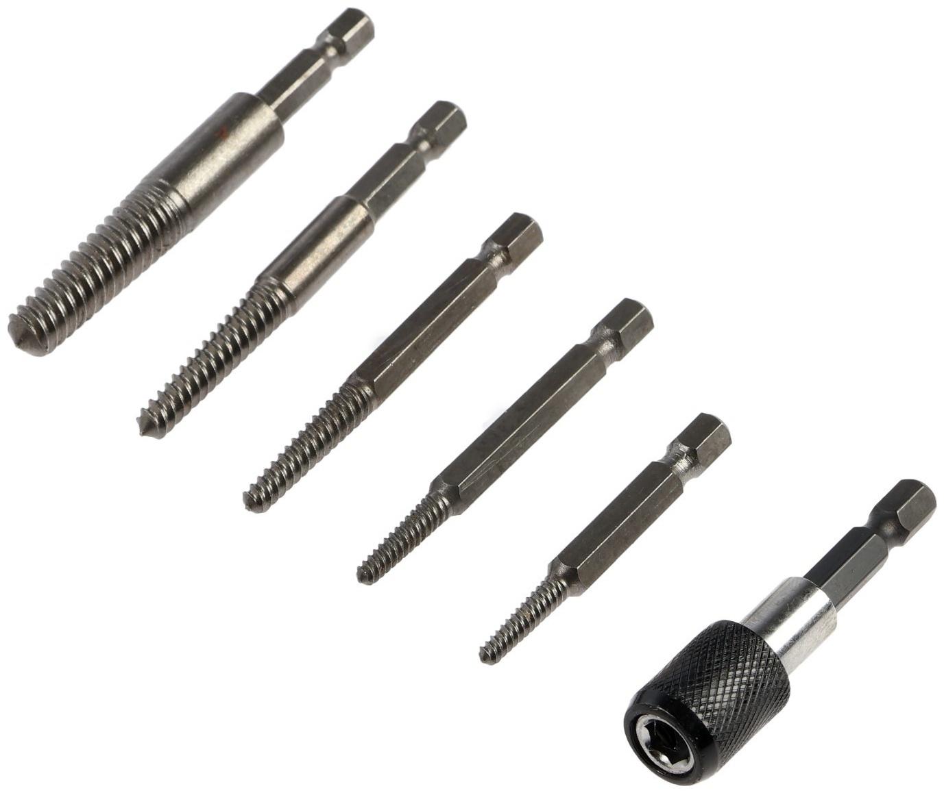 Набор экстраторов с адаптером ТУНДРА, 6 шт., левая резьба, 45 сталь, шестригранный хвостовик   10090
