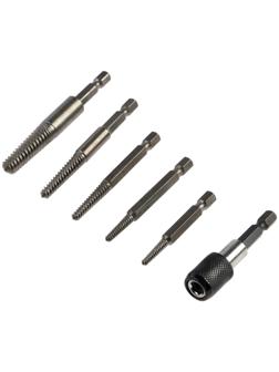 Набор экстраторов с адаптером ТУНДРА, 6 шт., левая резьба, 45 сталь, шестригранный хвостовик   10090