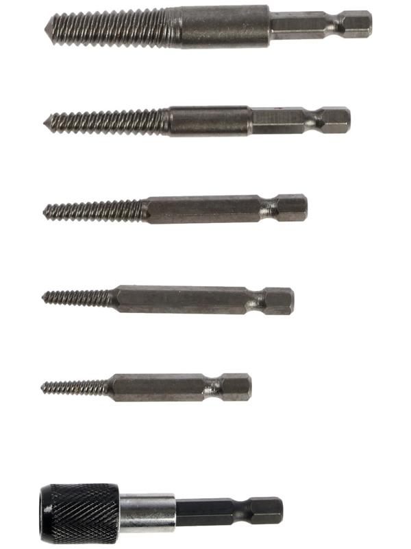Набор экстраторов с адаптером ТУНДРА, 6 шт., левая резьба, 45 сталь, шестригранный хвостовик   10090