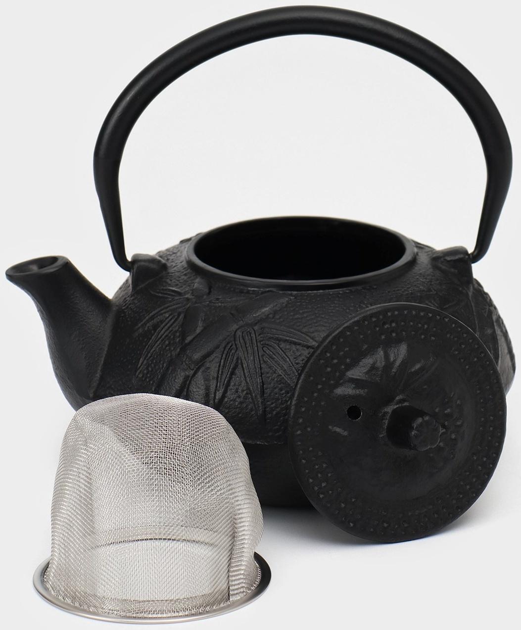 Чайник чугунный, 600 мл, с ситом, эмалированное покрытие внутри, цвет чёрный