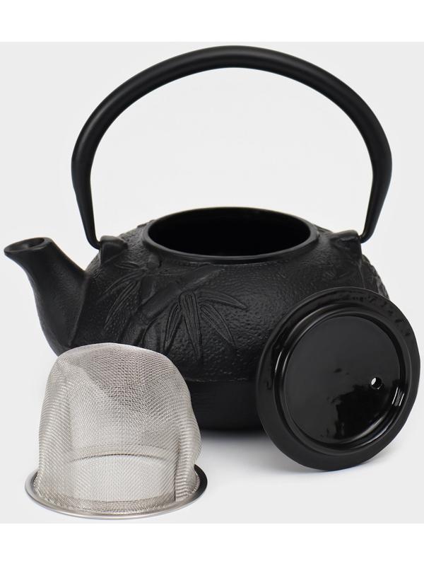 Чайник чугунный, 600 мл, с ситом, эмалированное покрытие внутри, цвет чёрный