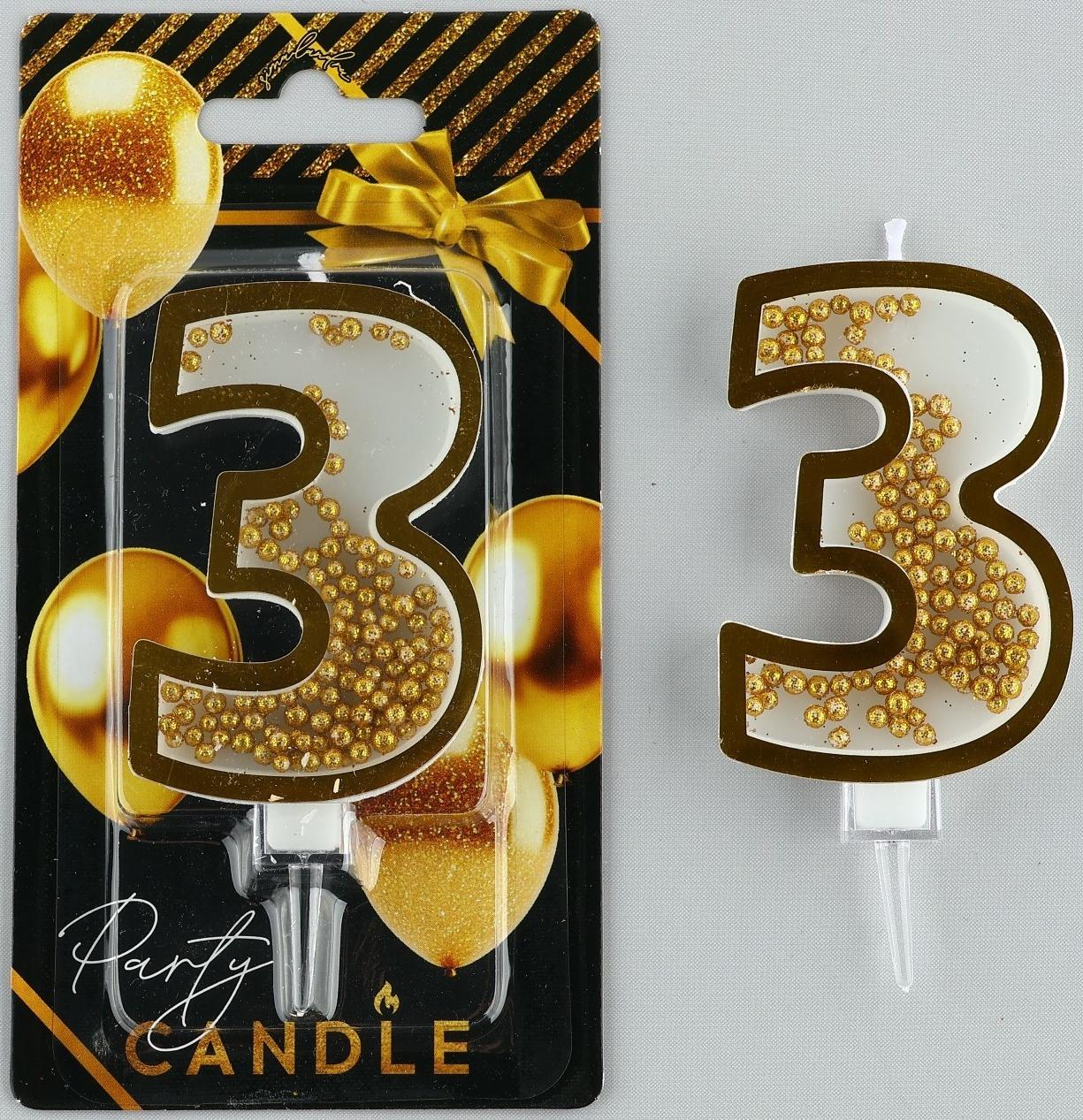 Свеча-цифра в торт с шейкером «3», 9,6 х 4,7см