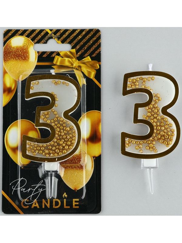 Свеча-цифра в торт с шейкером «3», 9,6 х 4,7см