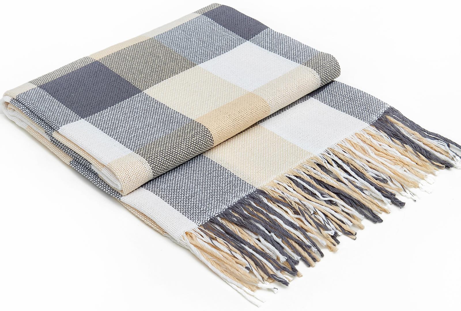 Плед Валенсия 140х200см, 155S/MARE, бел/пес, хл 50%, пэ 30%, пан 20%